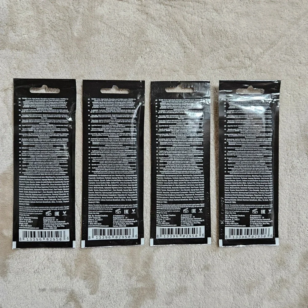 4x Devoted Creations Opalescent Tanning Lotion Packets Indoor Outdoor 0.5oz Each